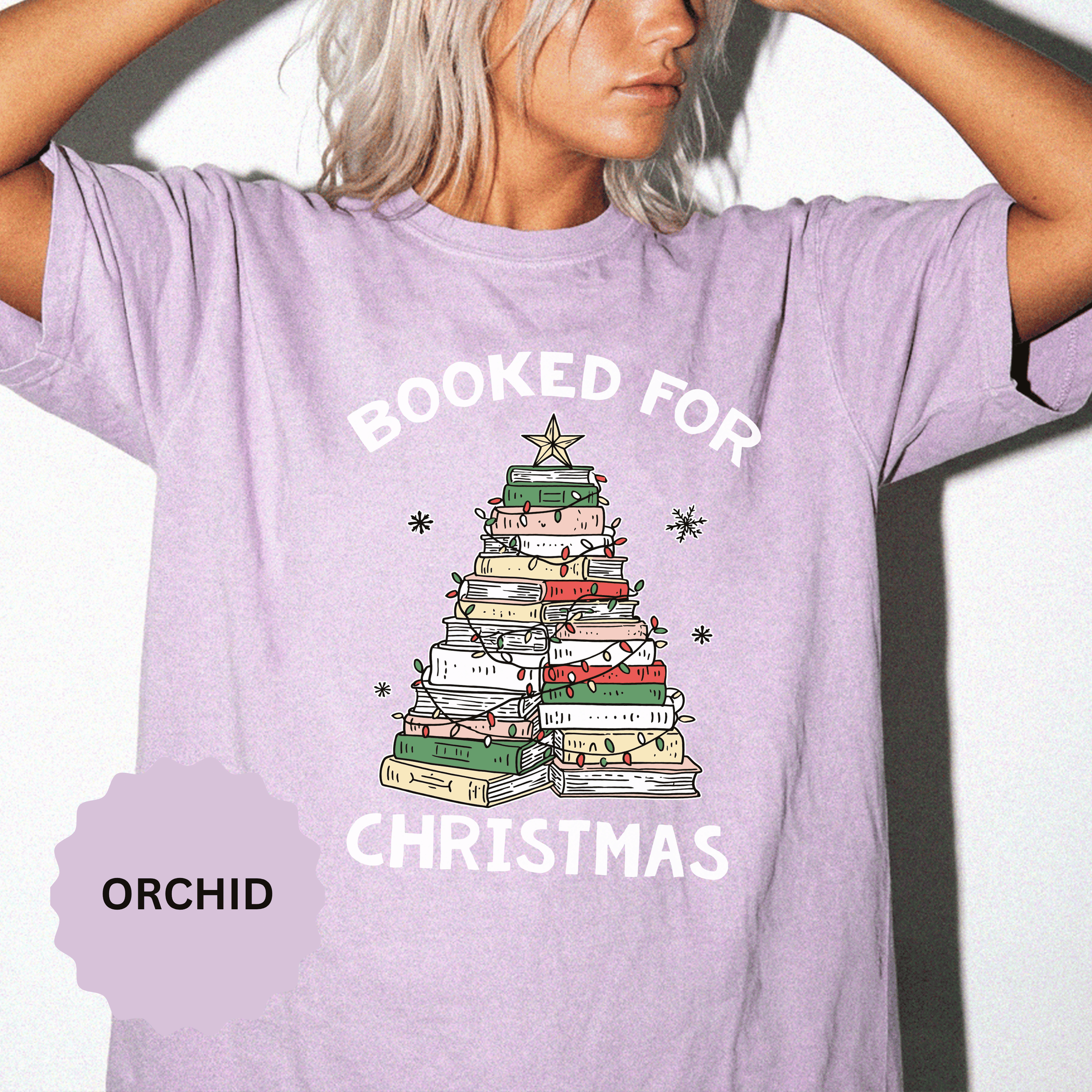 Booked for Christmas Shirt, Book Lover Holiday T-Shirt, Christmas Tree Books Tee, Cozy Reading Gift for Librarian, Teacher or Bookworm