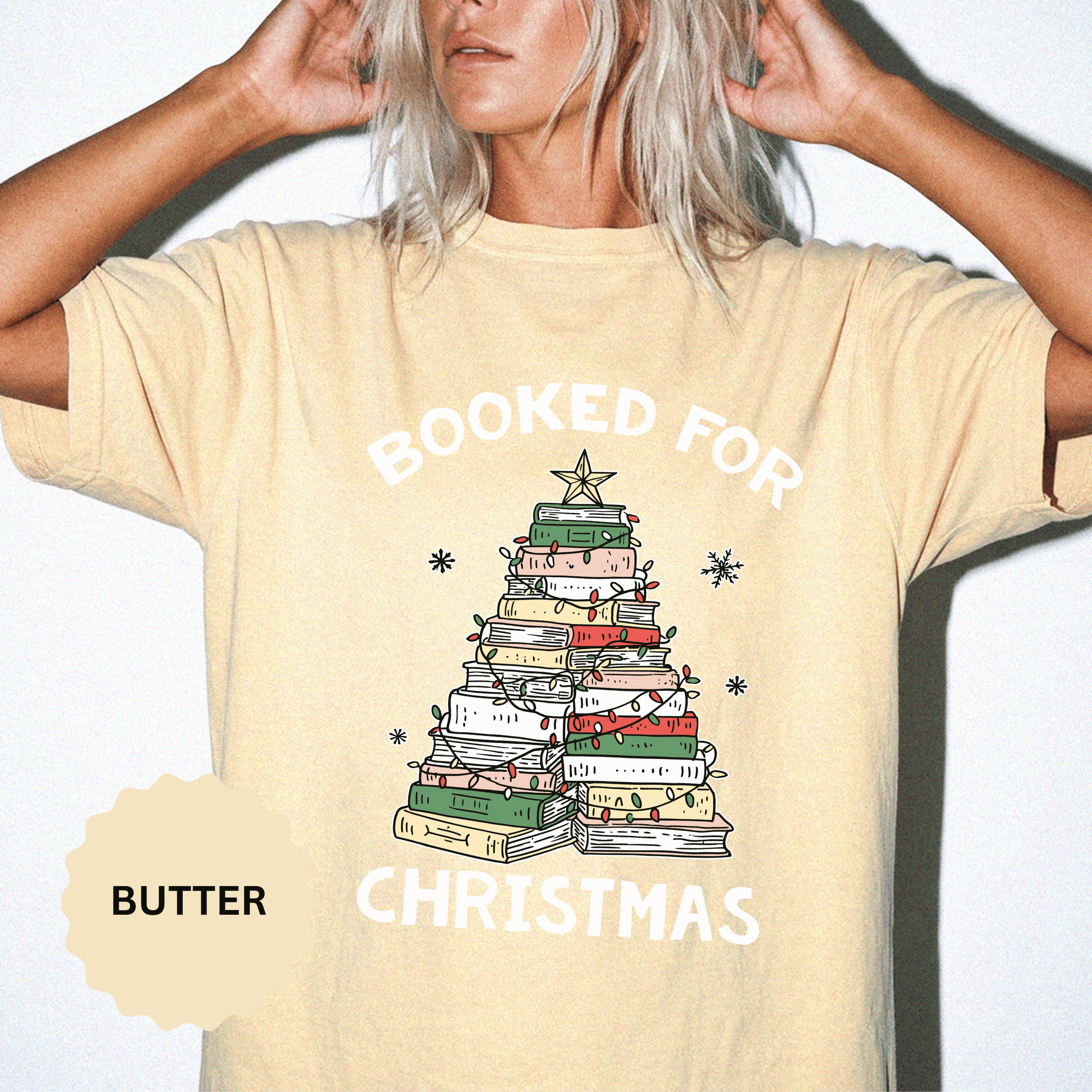 Booked for Christmas Shirt, Book Lover Holiday T-Shirt, Christmas Tree Books Tee, Cozy Reading Gift for Librarian, Teacher or Bookworm