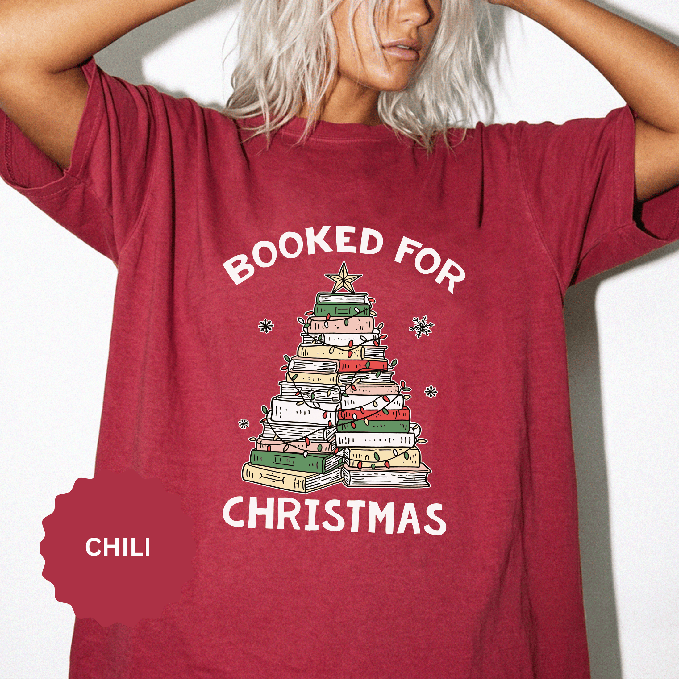 Booked for Christmas Shirt, Book Lover Holiday T-Shirt, Christmas Tree Books Tee, Cozy Reading Gift for Librarian, Teacher or Bookworm