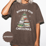 Booked for Christmas Shirt, Book Lover Holiday T-Shirt, Christmas Tree Books Tee, Cozy Reading Gift for Librarian, Teacher or Bookworm