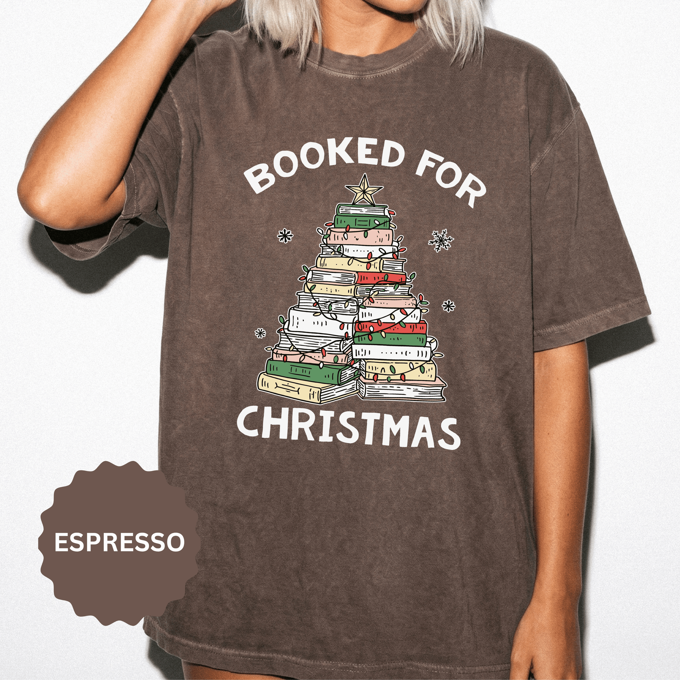 Booked for Christmas Shirt, Book Lover Holiday T-Shirt, Christmas Tree Books Tee, Cozy Reading Gift for Librarian, Teacher or Bookworm