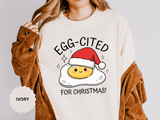 Egg-Cited for Christmas Shirt, Funny Fried Egg T-Shirt, Cute Food Pun Holiday Tee, Christmas Breakfast Gift for Brunch Lover or Cook