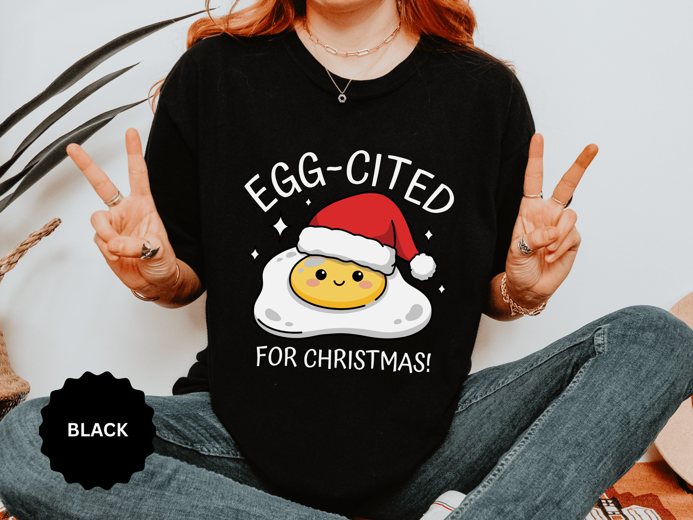Egg-Cited for Christmas Shirt, Funny Fried Egg T-Shirt, Cute Food Pun Holiday Tee, Christmas Breakfast Gift for Brunch Lover or Cook