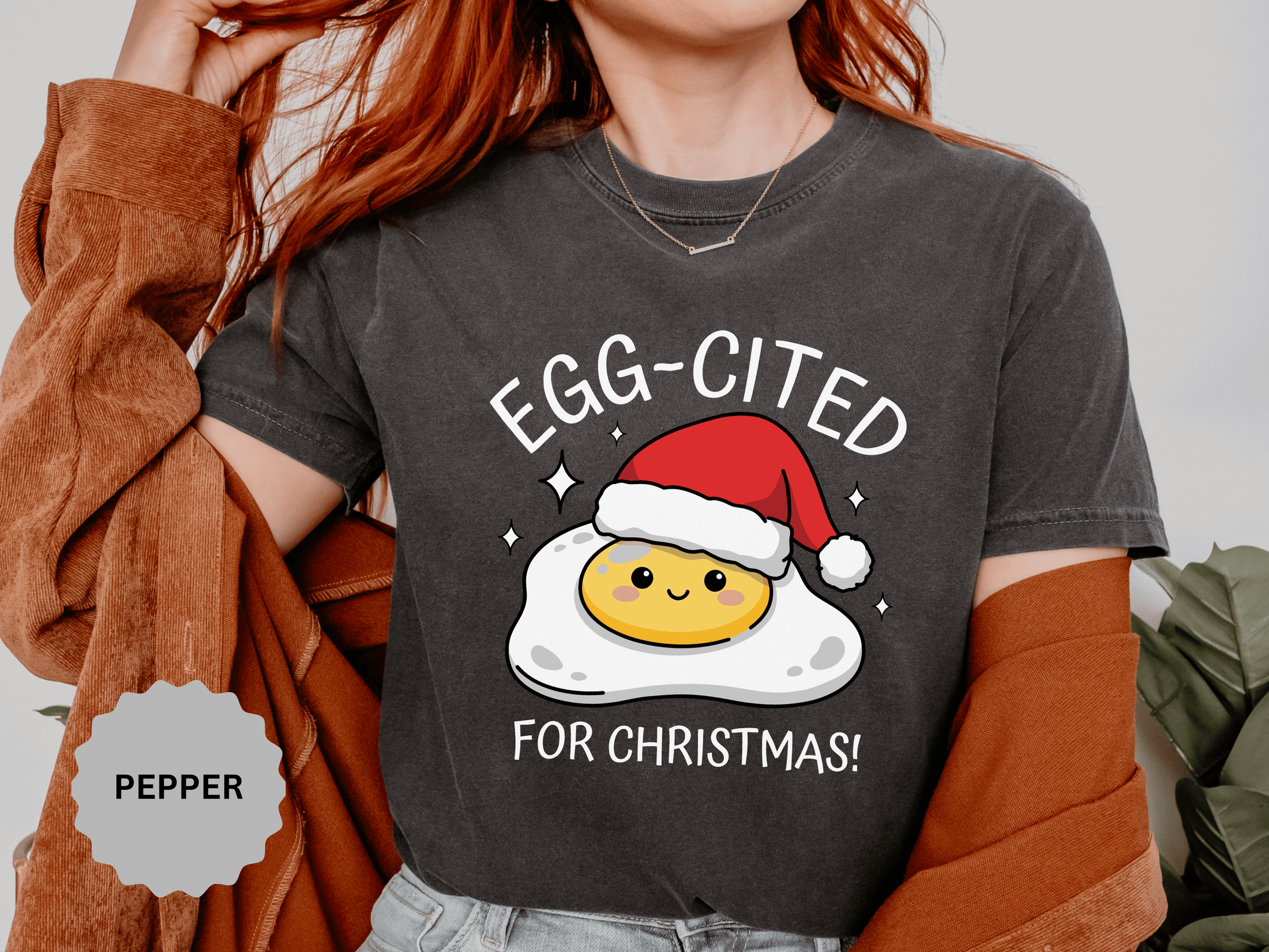 Egg-Cited for Christmas Shirt, Funny Fried Egg T-Shirt, Cute Food Pun Holiday Tee, Christmas Breakfast Gift for Brunch Lover or Cook