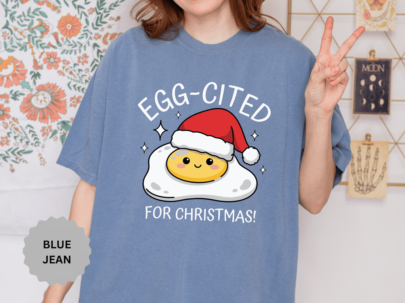 Egg-Cited for Christmas Shirt, Funny Fried Egg T-Shirt, Cute Food Pun Holiday Tee, Christmas Breakfast Gift for Brunch Lover or Cook
