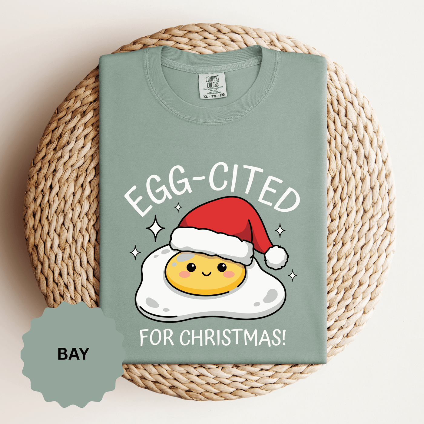 Egg-Cited for Christmas Shirt, Funny Fried Egg T-Shirt, Cute Food Pun Holiday Tee, Christmas Breakfast Gift for Brunch Lover or Cook