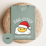 Egg-Cited for Christmas Shirt, Funny Fried Egg T-Shirt, Cute Food Pun Holiday Tee, Christmas Breakfast Gift for Brunch Lover or Cook