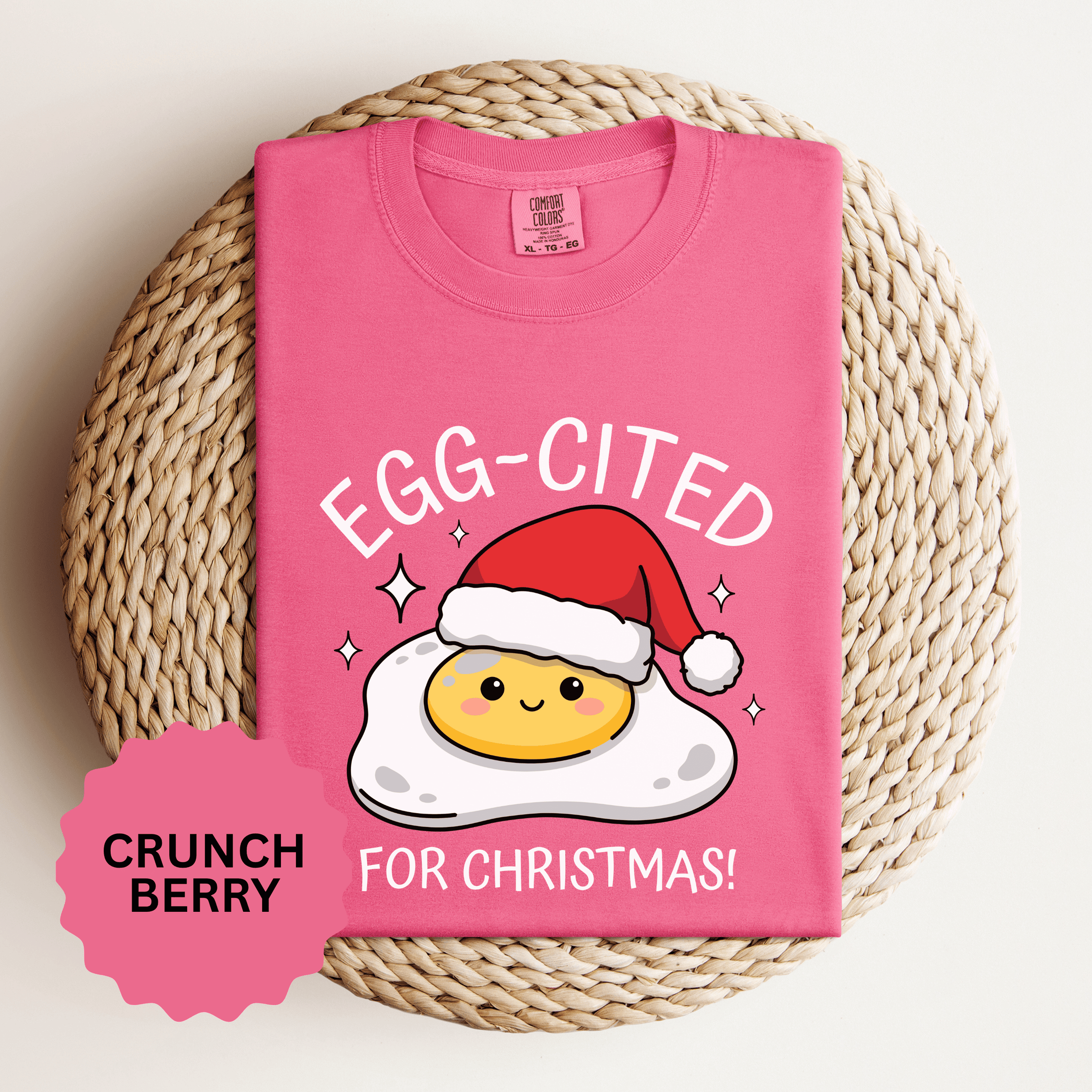 Egg-Cited for Christmas Shirt, Funny Fried Egg T-Shirt, Cute Food Pun Holiday Tee, Christmas Breakfast Gift for Brunch Lover or Cook