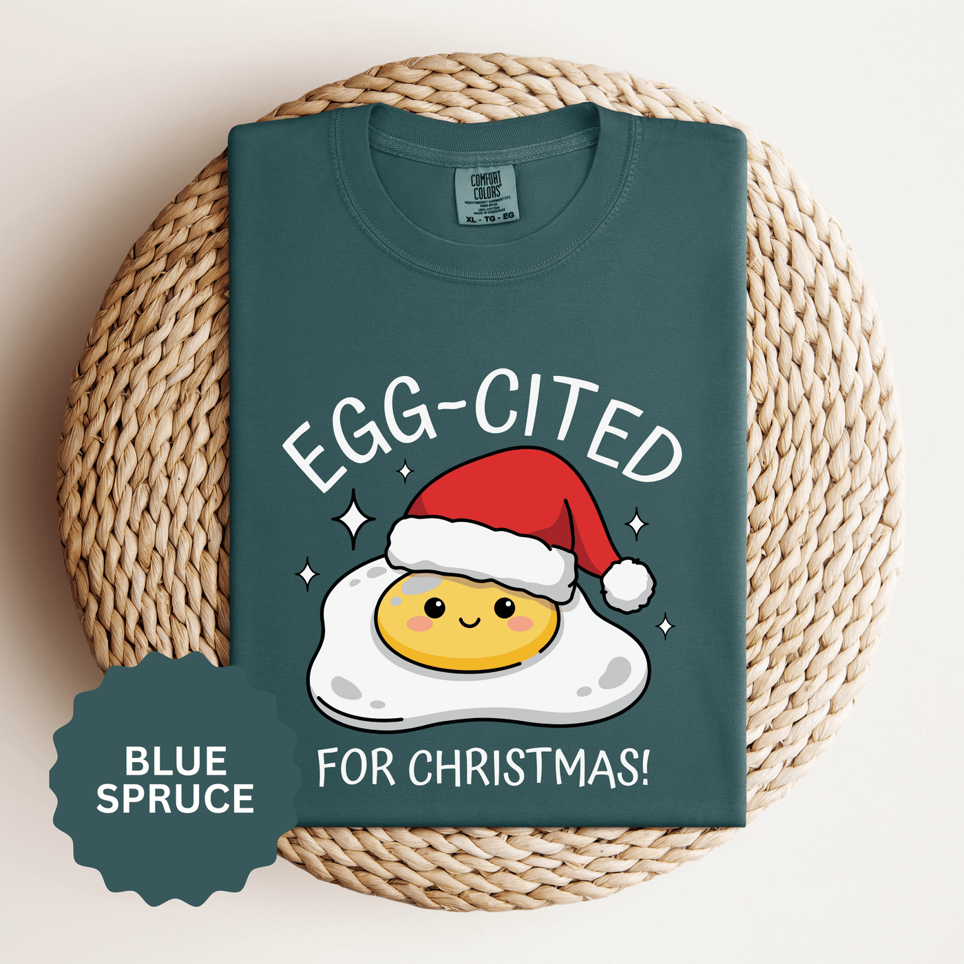 Egg-Cited for Christmas Shirt, Funny Fried Egg T-Shirt, Cute Food Pun Holiday Tee, Christmas Breakfast Gift for Brunch Lover or Cook