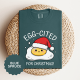 Egg-Cited for Christmas Shirt, Funny Fried Egg T-Shirt, Cute Food Pun Holiday Tee, Christmas Breakfast Gift for Brunch Lover or Cook