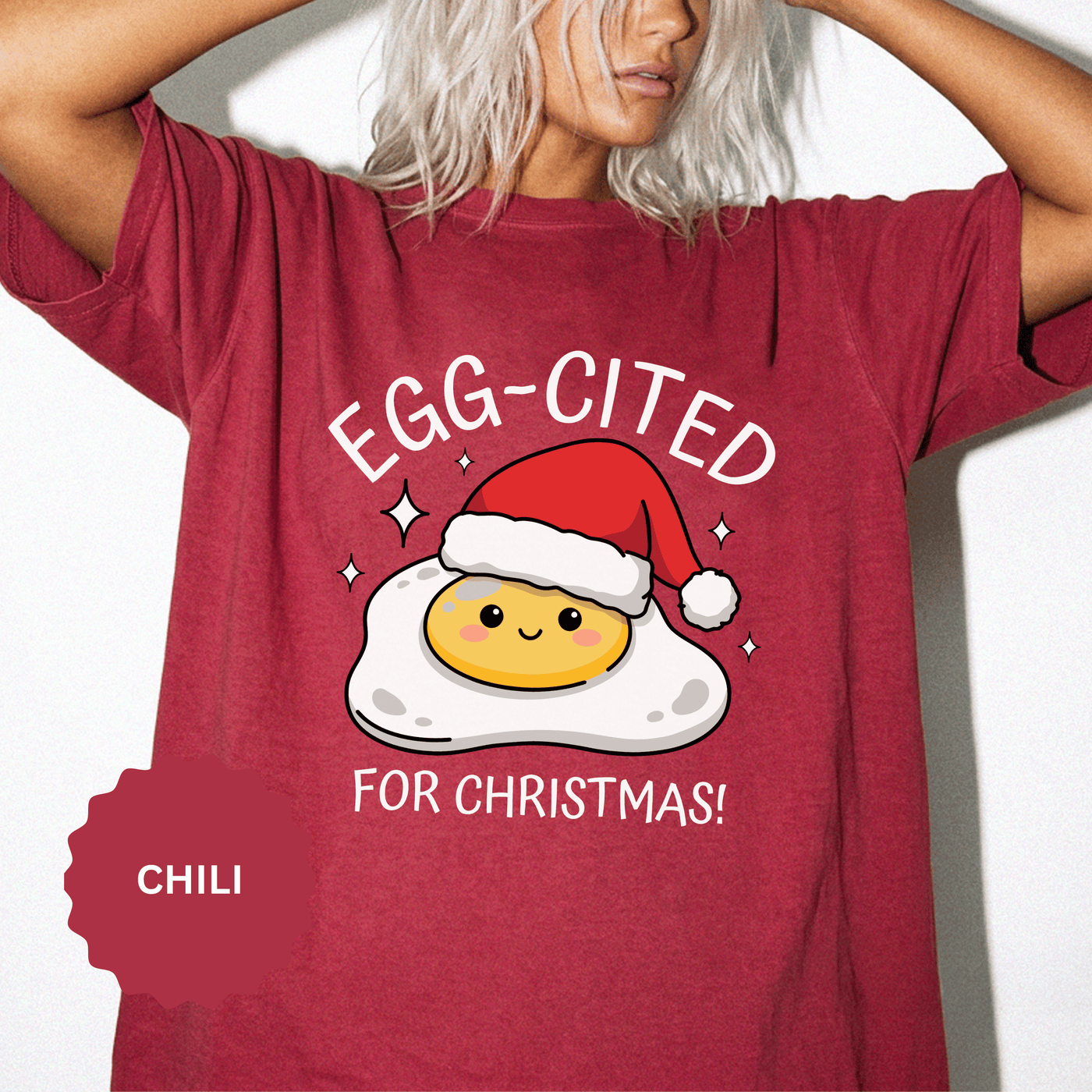Egg-Cited for Christmas Shirt, Funny Fried Egg T-Shirt, Cute Food Pun Holiday Tee, Christmas Breakfast Gift for Brunch Lover or Cook