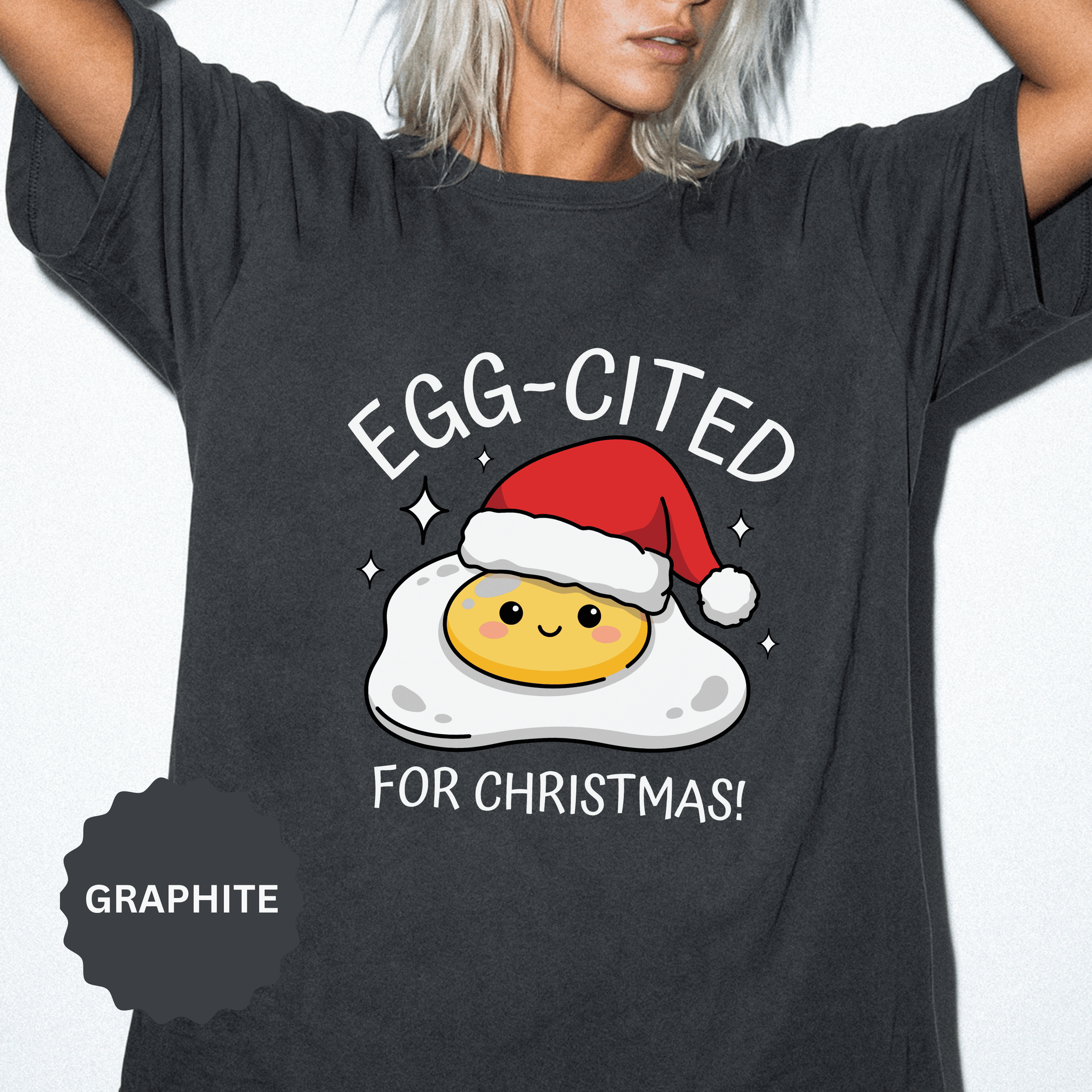 Egg-Cited for Christmas Shirt, Funny Fried Egg T-Shirt, Cute Food Pun Holiday Tee, Christmas Breakfast Gift for Brunch Lover or Cook