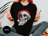 Skull Santa Shirt, Gothic Christmas T-Shirt, Creepy Holiday Skeleton Tee, Alternative Xmas Gift for Metalhead, Biker or Horror Fan