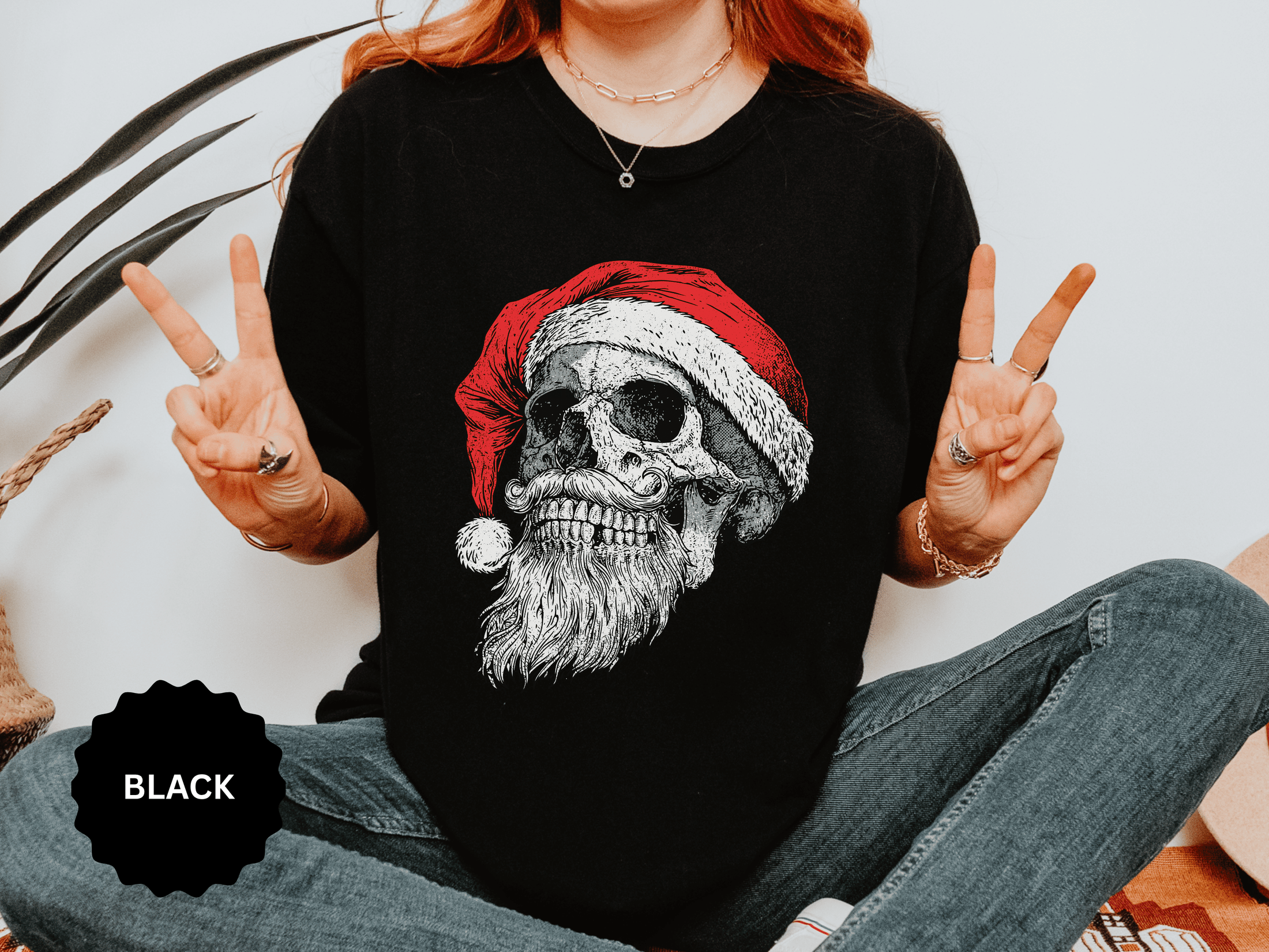 Skull Santa Shirt, Gothic Christmas T-Shirt, Creepy Holiday Skeleton Tee, Alternative Xmas Gift for Metalhead, Biker or Horror Fan