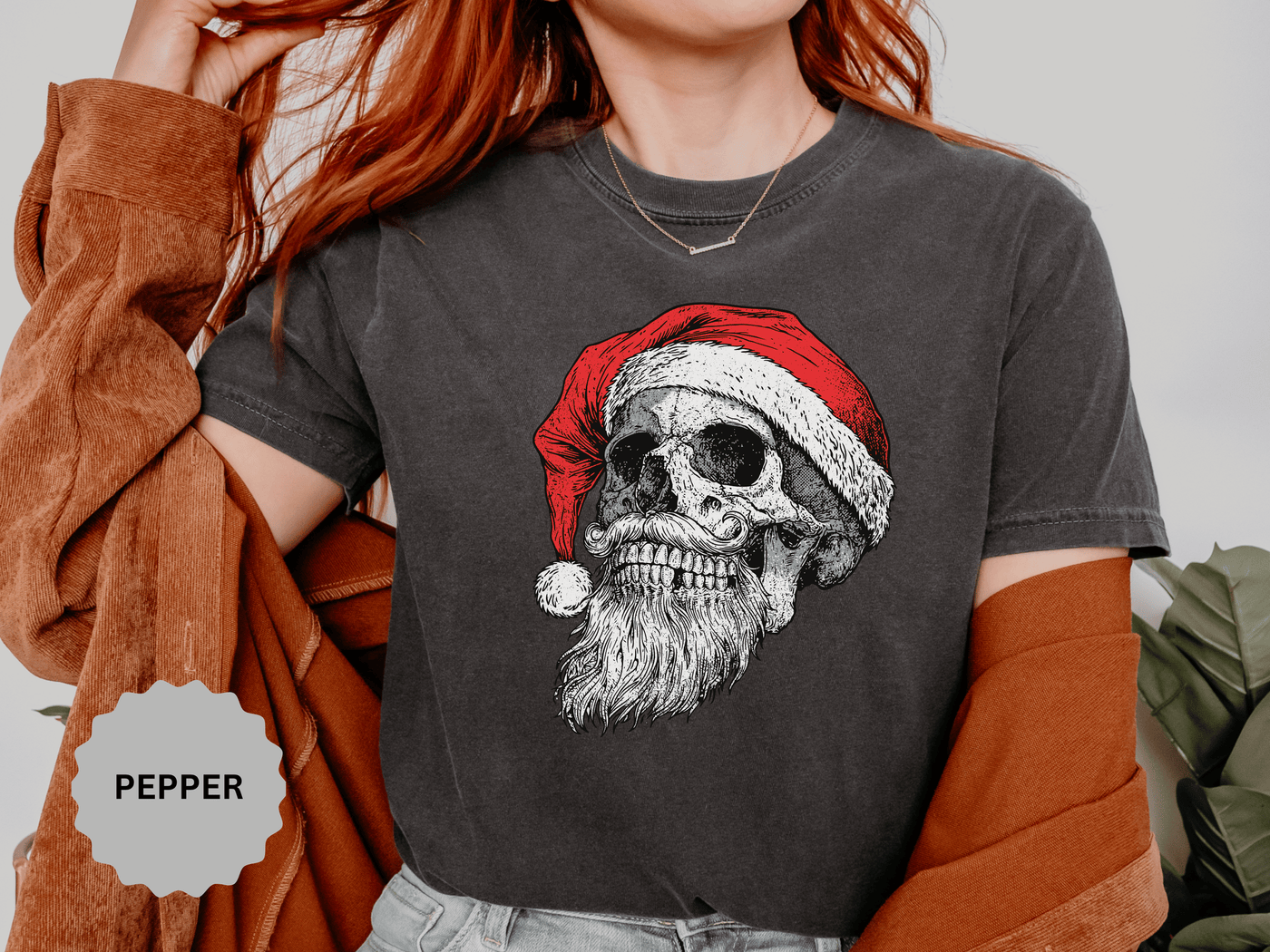 Skull Santa Shirt, Gothic Christmas T-Shirt, Creepy Holiday Skeleton Tee, Alternative Xmas Gift for Metalhead, Biker or Horror Fan