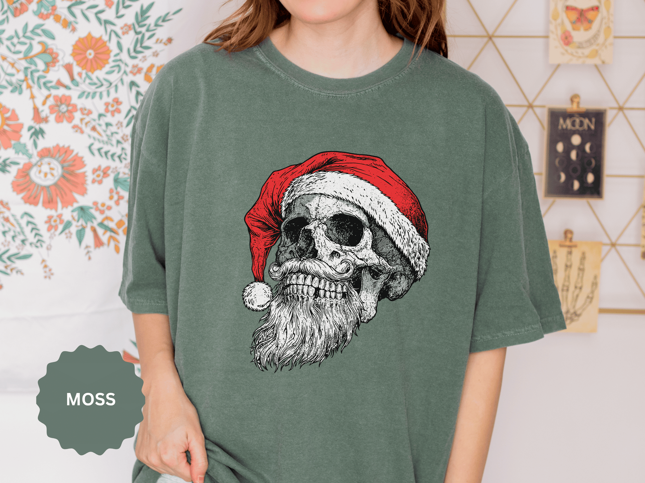 Skull Santa Shirt, Gothic Christmas T-Shirt, Creepy Holiday Skeleton Tee, Alternative Xmas Gift for Metalhead, Biker or Horror Fan