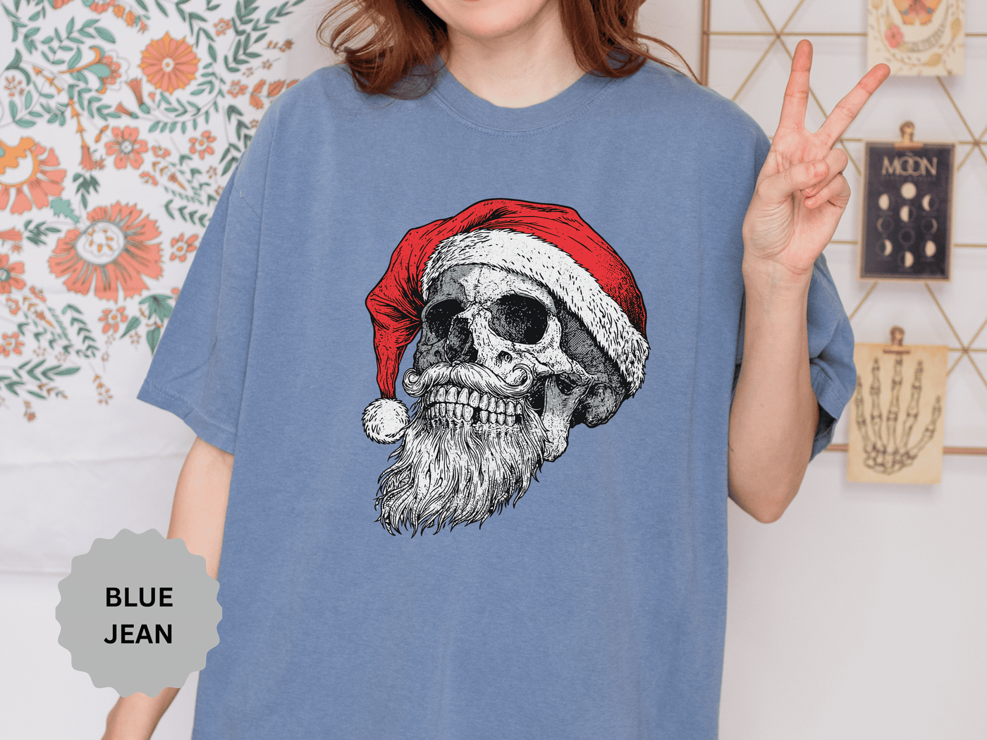 Skull Santa Shirt, Gothic Christmas T-Shirt, Creepy Holiday Skeleton Tee, Alternative Xmas Gift for Metalhead, Biker or Horror Fan