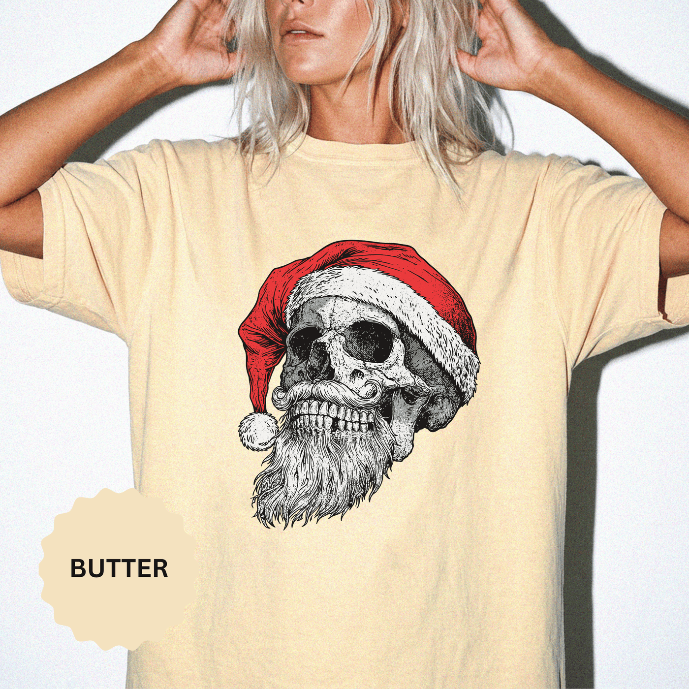 Skull Santa Shirt, Gothic Christmas T-Shirt, Creepy Holiday Skeleton Tee, Alternative Xmas Gift for Metalhead, Biker or Horror Fan