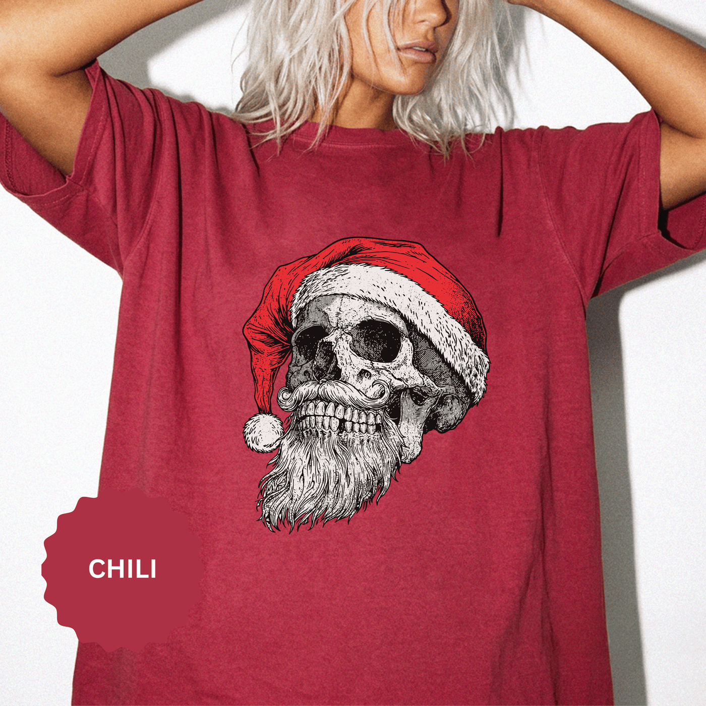 Skull Santa Shirt, Gothic Christmas T-Shirt, Creepy Holiday Skeleton Tee, Alternative Xmas Gift for Metalhead, Biker or Horror Fan