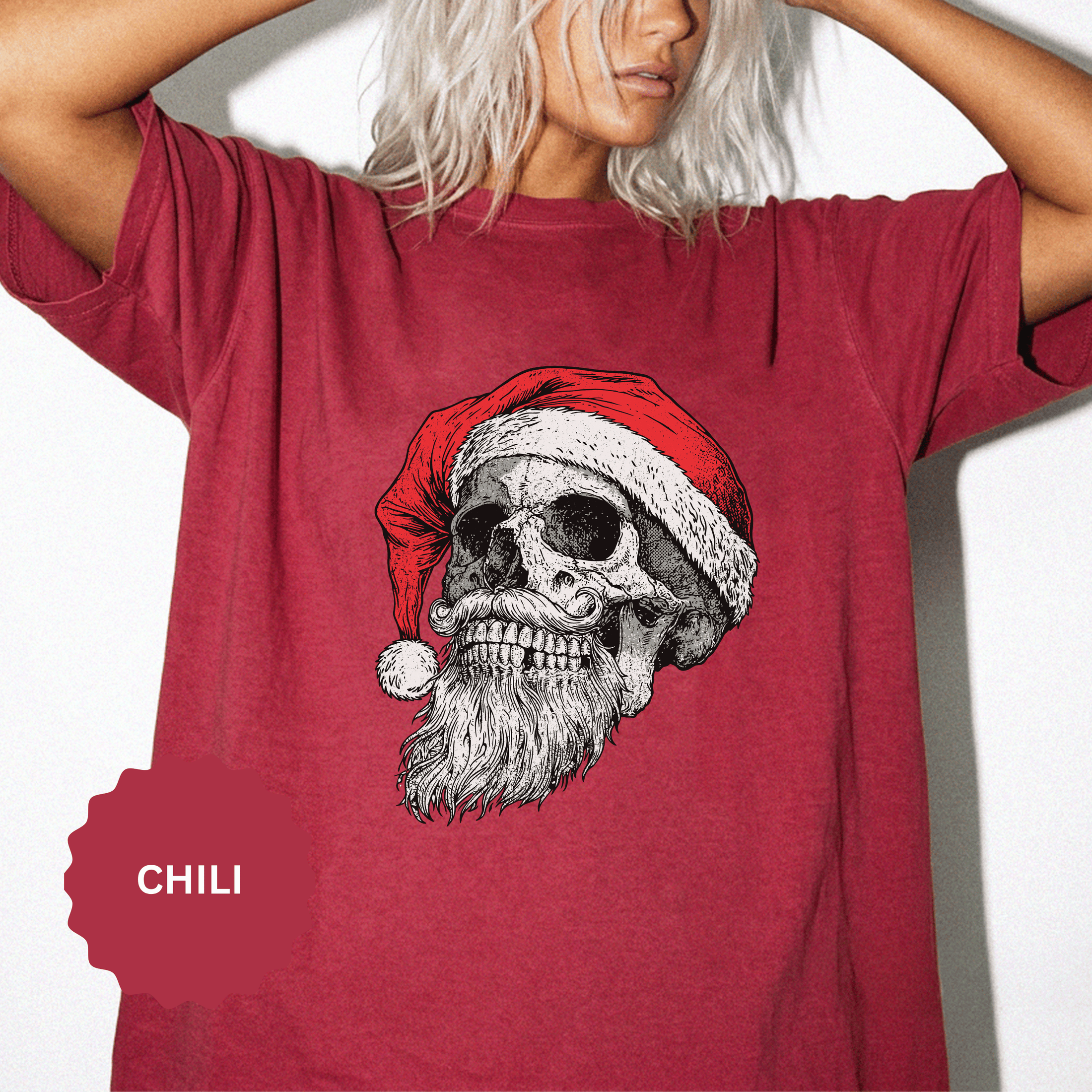 Skull Santa Shirt, Gothic Christmas T-Shirt, Creepy Holiday Skeleton Tee, Alternative Xmas Gift for Metalhead, Biker or Horror Fan