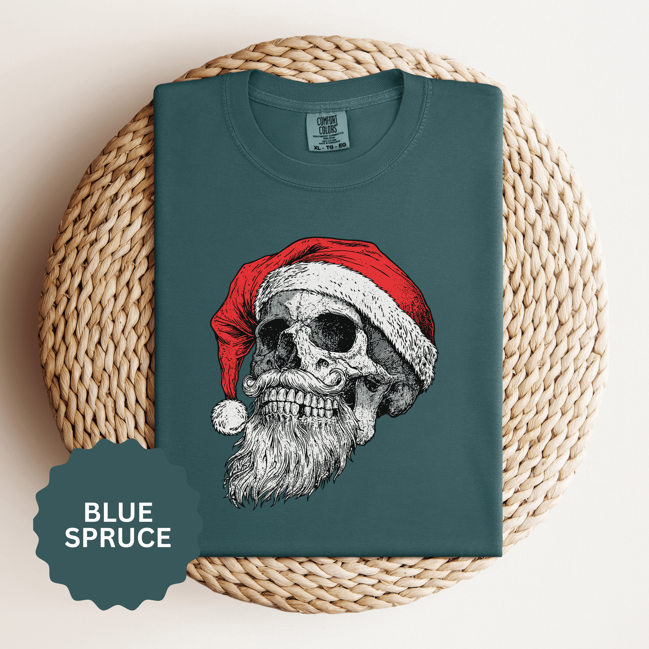 Skull Santa Shirt, Gothic Christmas T-Shirt, Creepy Holiday Skeleton Tee, Alternative Xmas Gift for Metalhead, Biker or Horror Fan