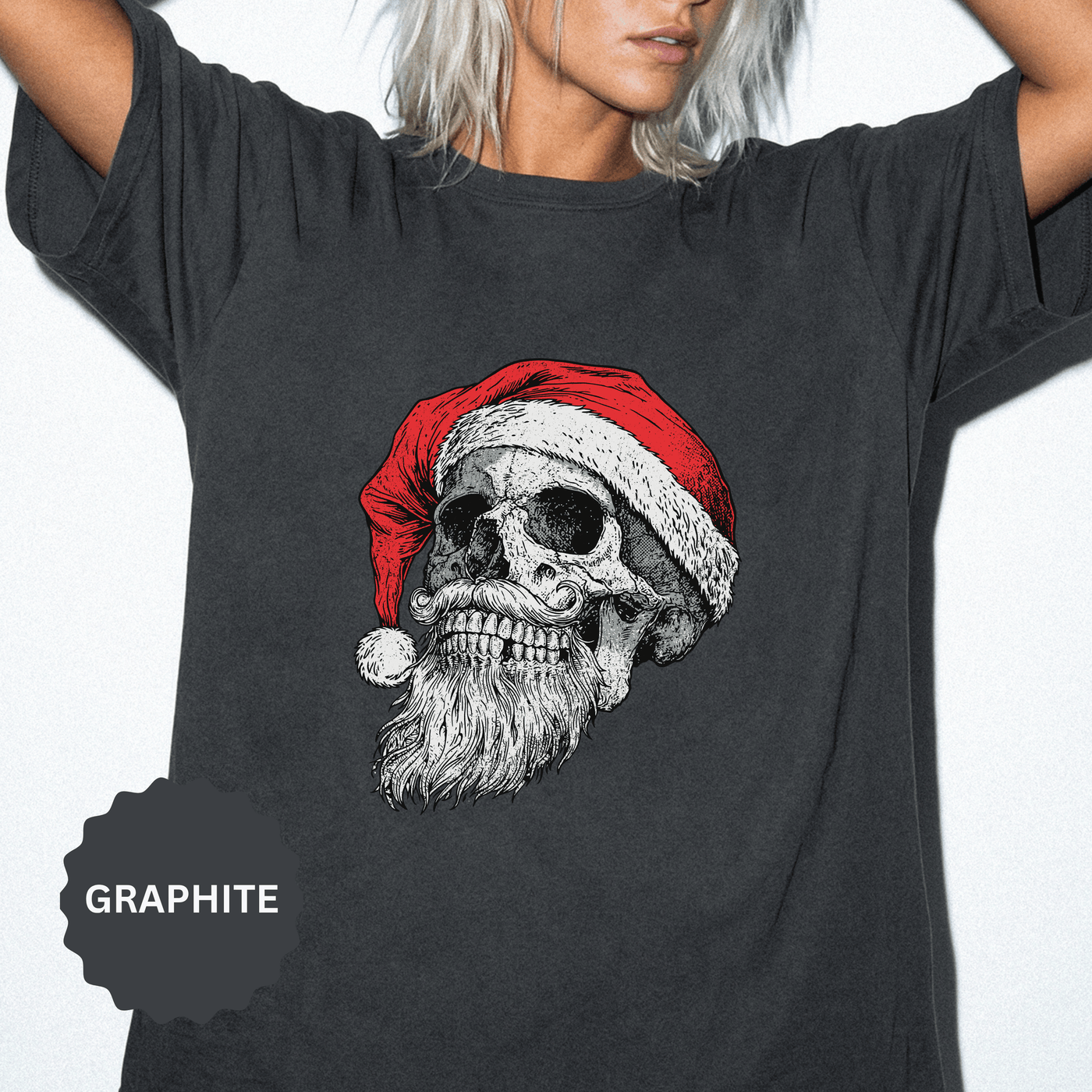 Skull Santa Shirt, Gothic Christmas T-Shirt, Creepy Holiday Skeleton Tee, Alternative Xmas Gift for Metalhead, Biker or Horror Fan