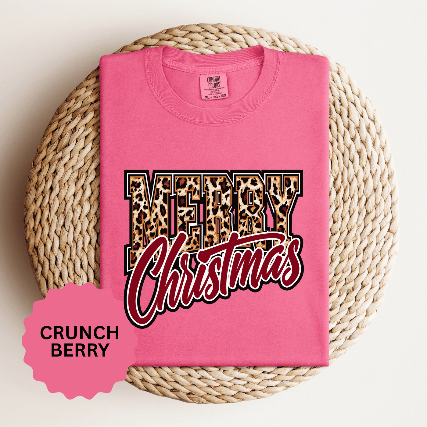 Merry Christmas Leopard Print Shirt, Trendy Holiday T-Shirt, Cheetah Lettering Xmas Tee, Festive Gift for Women, Mom, Teacher or Friend
