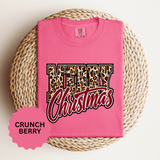 Merry Christmas Leopard Print Shirt, Trendy Holiday T-Shirt, Cheetah Lettering Xmas Tee, Festive Gift for Women, Mom, Teacher or Friend