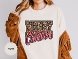 Merry Christmas Leopard Print Shirt, Trendy Holiday T-Shirt, Cheetah Lettering Xmas Tee, Festive Gift for Women, Mom, Teacher or Friend