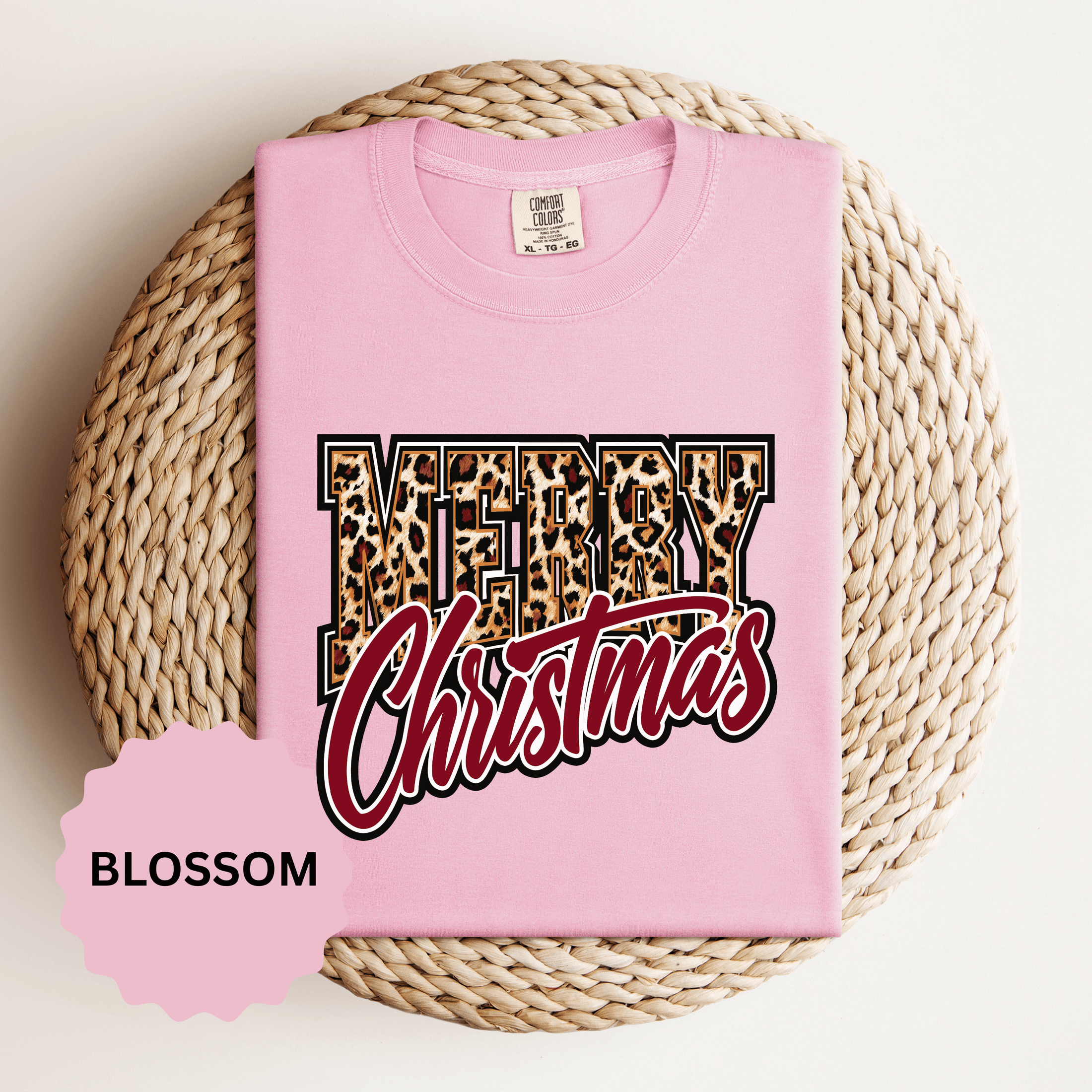 Merry Christmas Leopard Print Shirt, Trendy Holiday T-Shirt, Cheetah Lettering Xmas Tee, Festive Gift for Women, Mom, Teacher or Friend