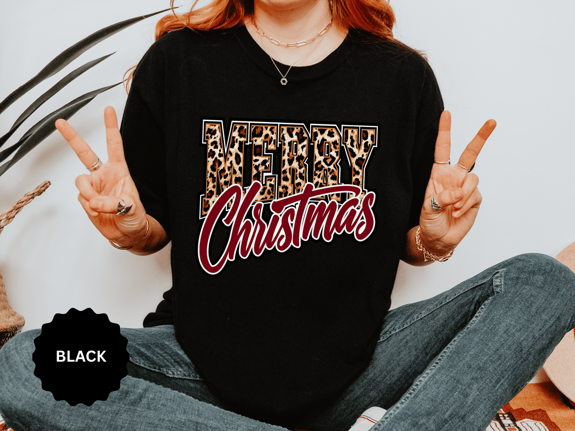 Merry Christmas Leopard Print Shirt, Trendy Holiday T-Shirt, Cheetah Lettering Xmas Tee, Festive Gift for Women, Mom, Teacher or Friend