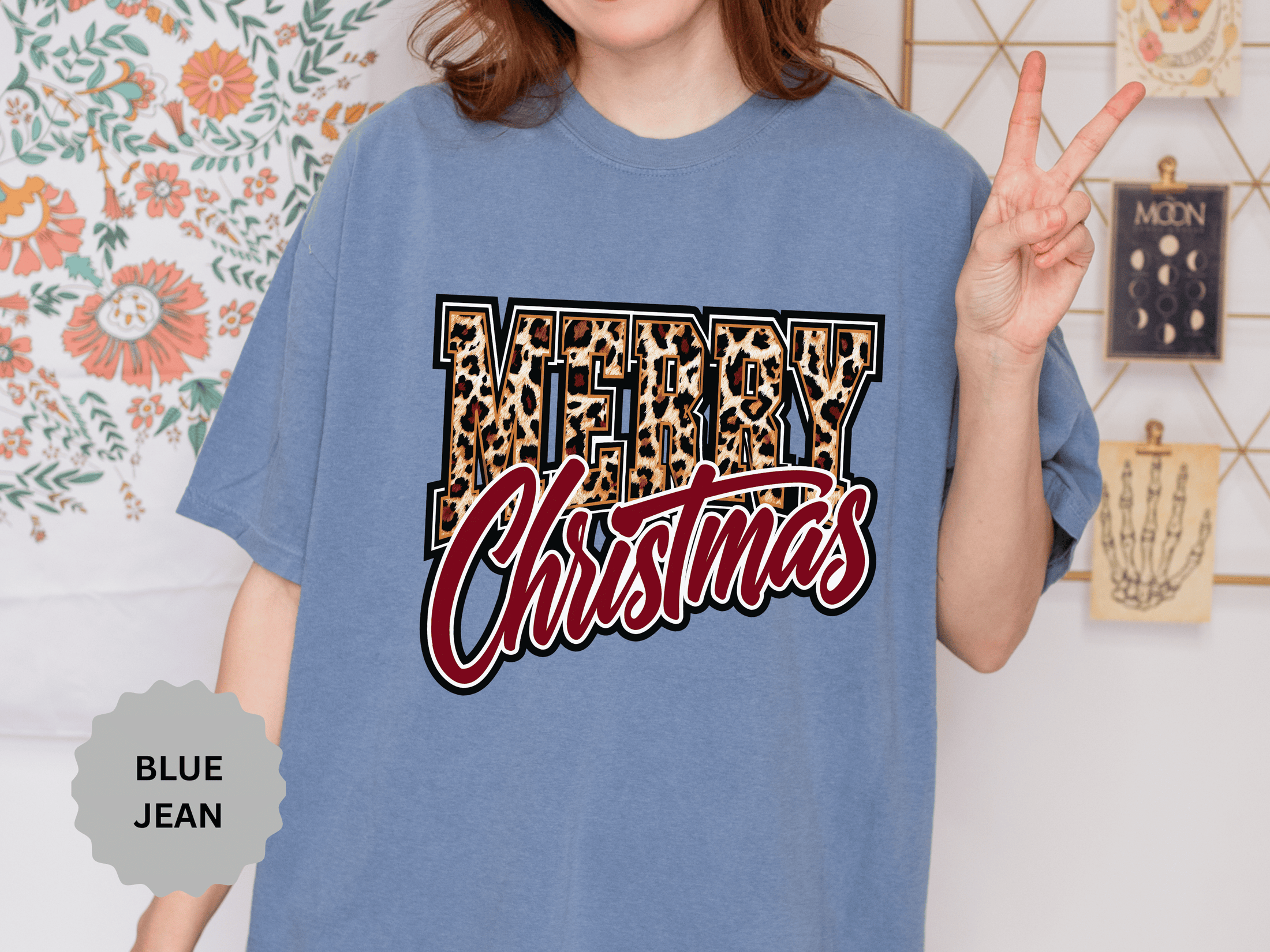 Merry Christmas Leopard Print Shirt, Trendy Holiday T-Shirt, Cheetah Lettering Xmas Tee, Festive Gift for Women, Mom, Teacher or Friend