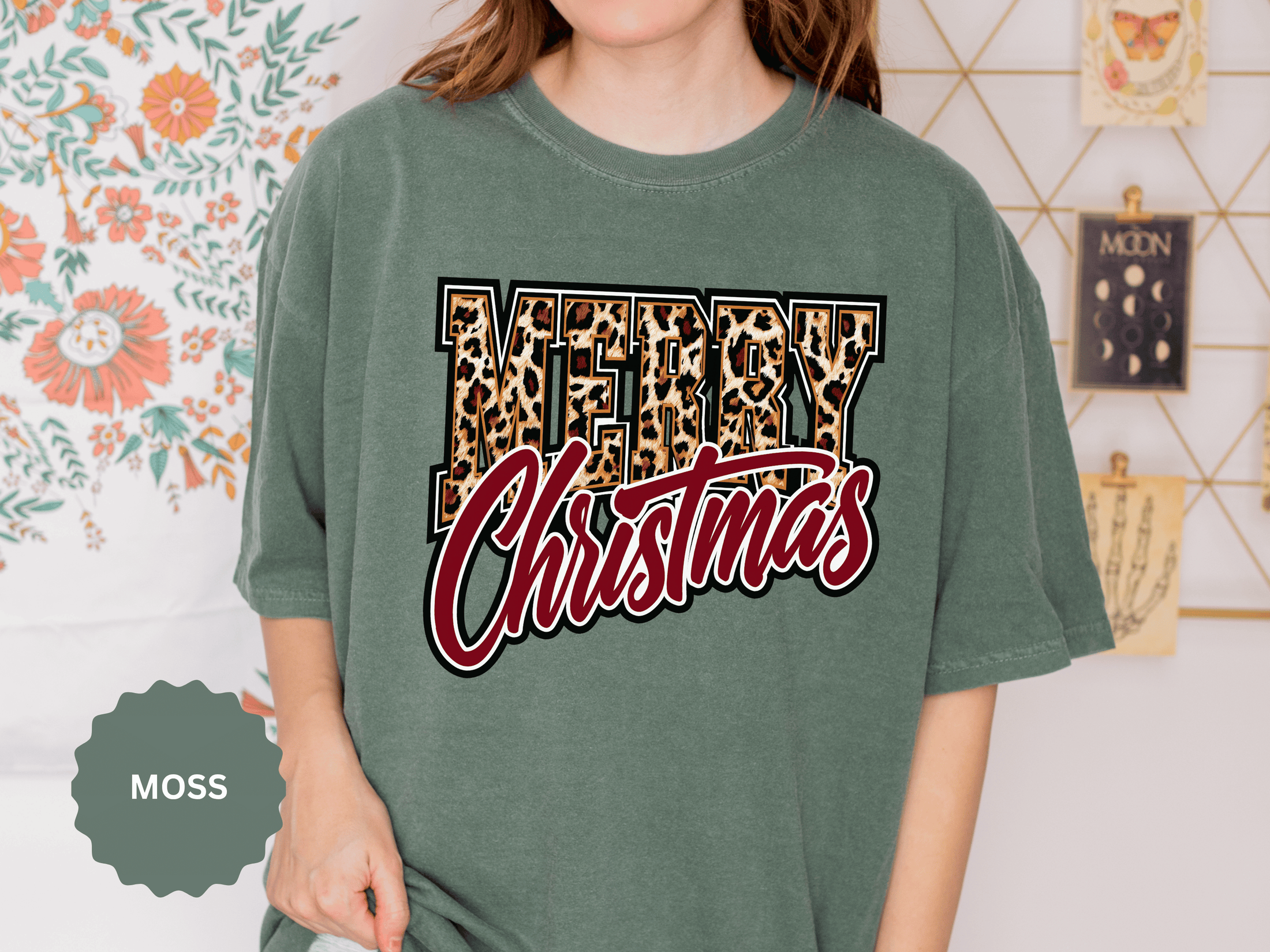 Merry Christmas Leopard Print Shirt, Trendy Holiday T-Shirt, Cheetah Lettering Xmas Tee, Festive Gift for Women, Mom, Teacher or Friend