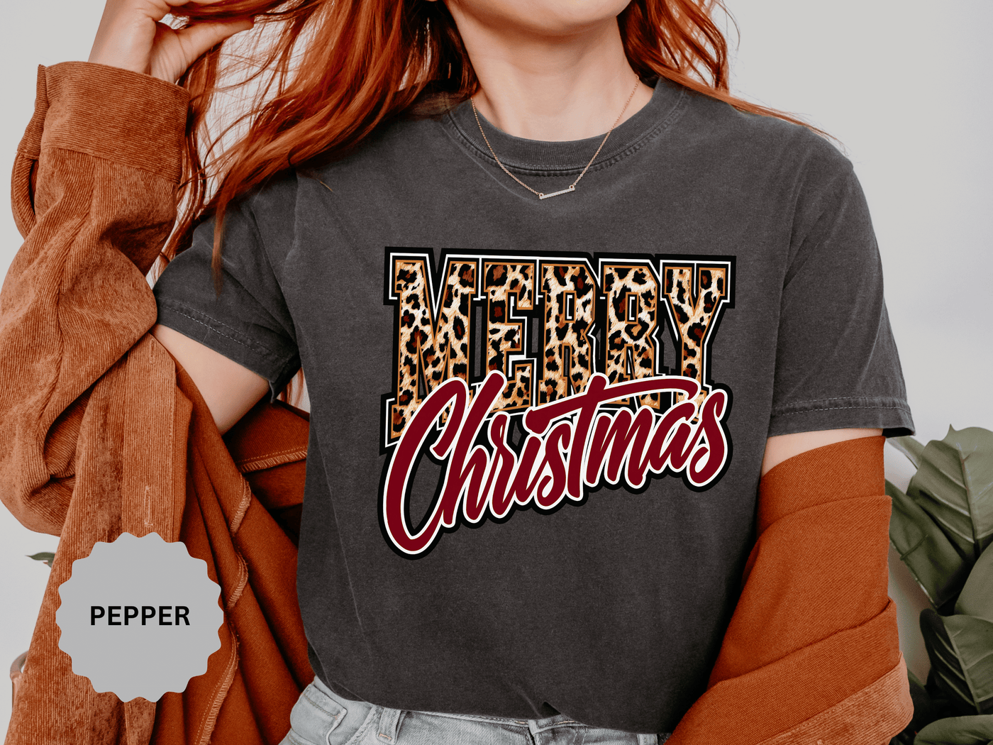 Merry Christmas Leopard Print Shirt, Trendy Holiday T-Shirt, Cheetah Lettering Xmas Tee, Festive Gift for Women, Mom, Teacher or Friend