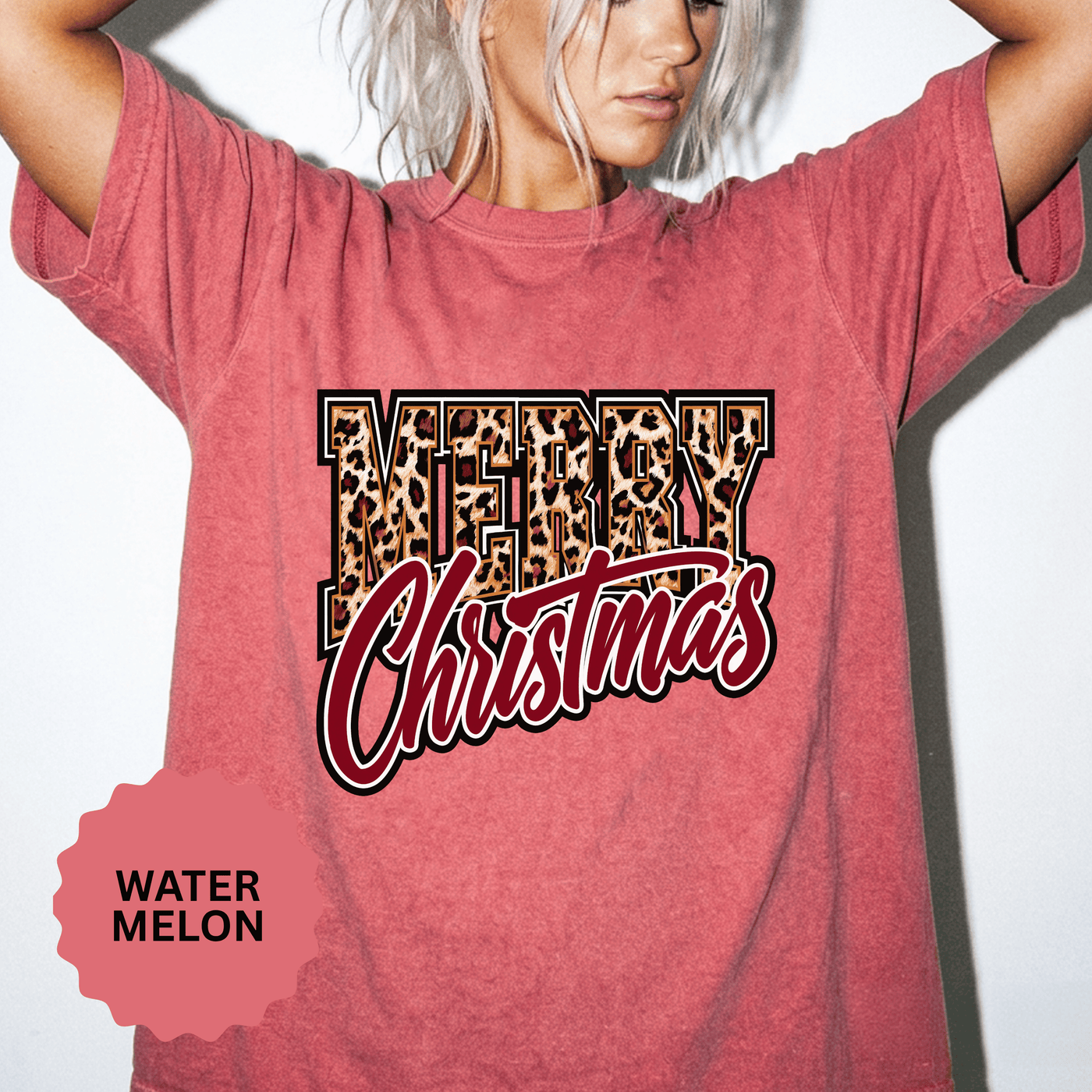 Merry Christmas Leopard Print Shirt, Trendy Holiday T-Shirt, Cheetah Lettering Xmas Tee, Festive Gift for Women, Mom, Teacher or Friend