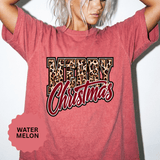 Merry Christmas Leopard Print Shirt, Trendy Holiday T-Shirt, Cheetah Lettering Xmas Tee, Festive Gift for Women, Mom, Teacher or Friend