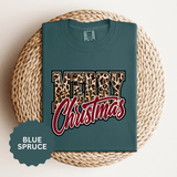 Merry Christmas Leopard Print Shirt, Trendy Holiday T-Shirt, Cheetah Lettering Xmas Tee, Festive Gift for Women, Mom, Teacher or Friend