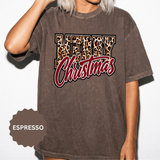 Merry Christmas Leopard Print Shirt, Trendy Holiday T-Shirt, Cheetah Lettering Xmas Tee, Festive Gift for Women, Mom, Teacher or Friend