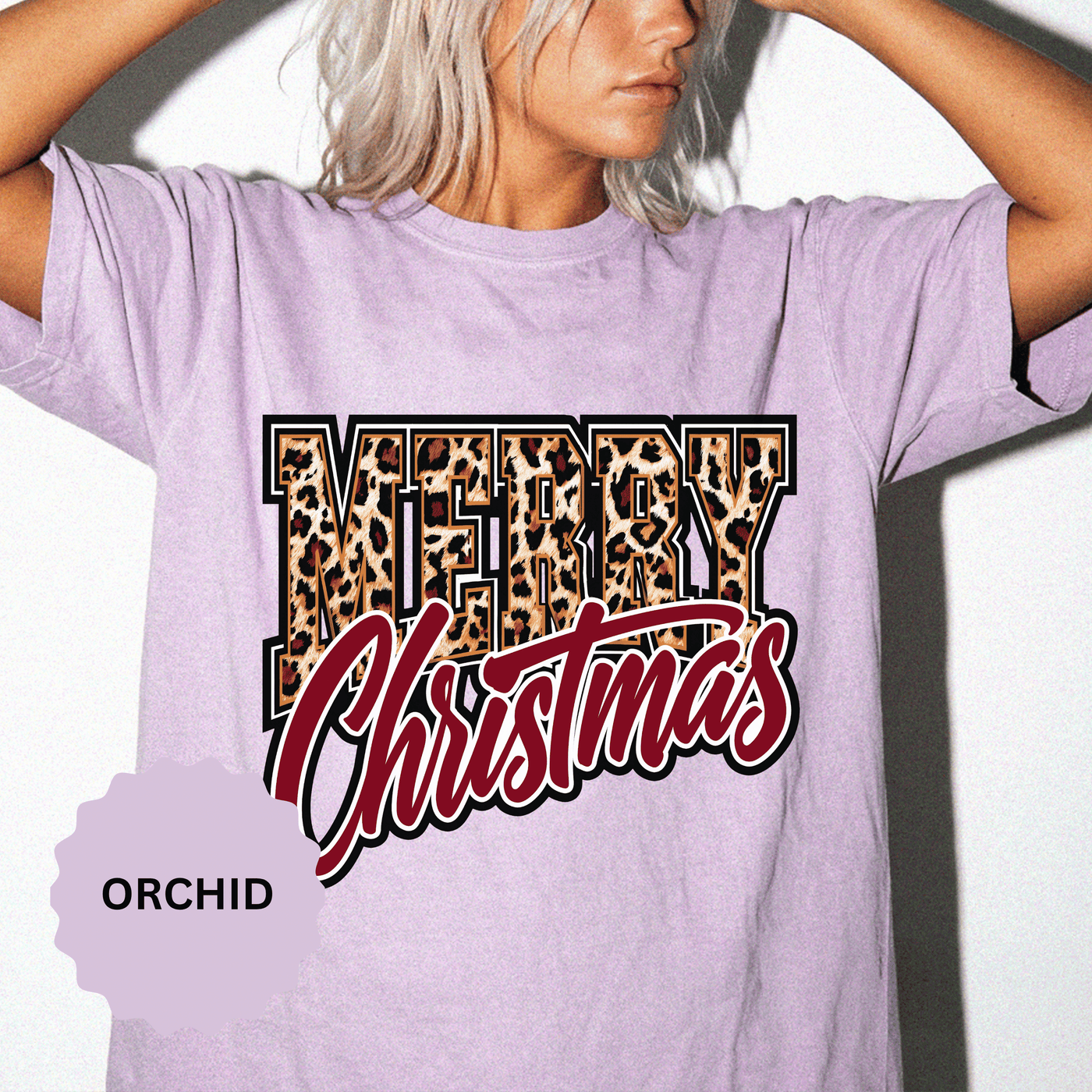 Merry Christmas Leopard Print Shirt, Trendy Holiday T-Shirt, Cheetah Lettering Xmas Tee, Festive Gift for Women, Mom, Teacher or Friend