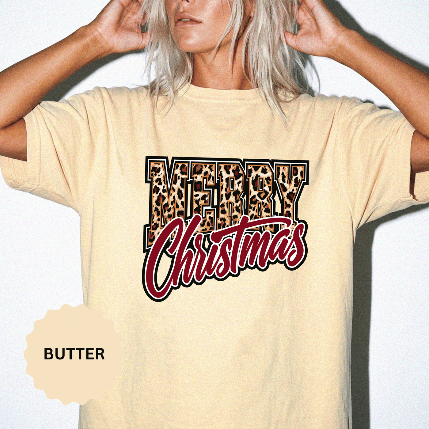 Merry Christmas Leopard Print Shirt, Trendy Holiday T-Shirt, Cheetah Lettering Xmas Tee, Festive Gift for Women, Mom, Teacher or Friend