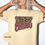 Merry Christmas Leopard Print Shirt, Trendy Holiday T-Shirt, Cheetah Lettering Xmas Tee, Festive Gift for Women, Mom, Teacher or Friend