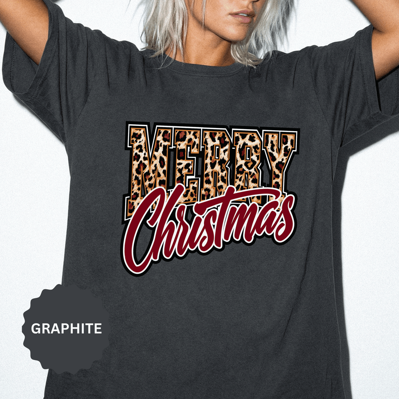 Merry Christmas Leopard Print Shirt, Trendy Holiday T-Shirt, Cheetah Lettering Xmas Tee, Festive Gift for Women, Mom, Teacher or Friend