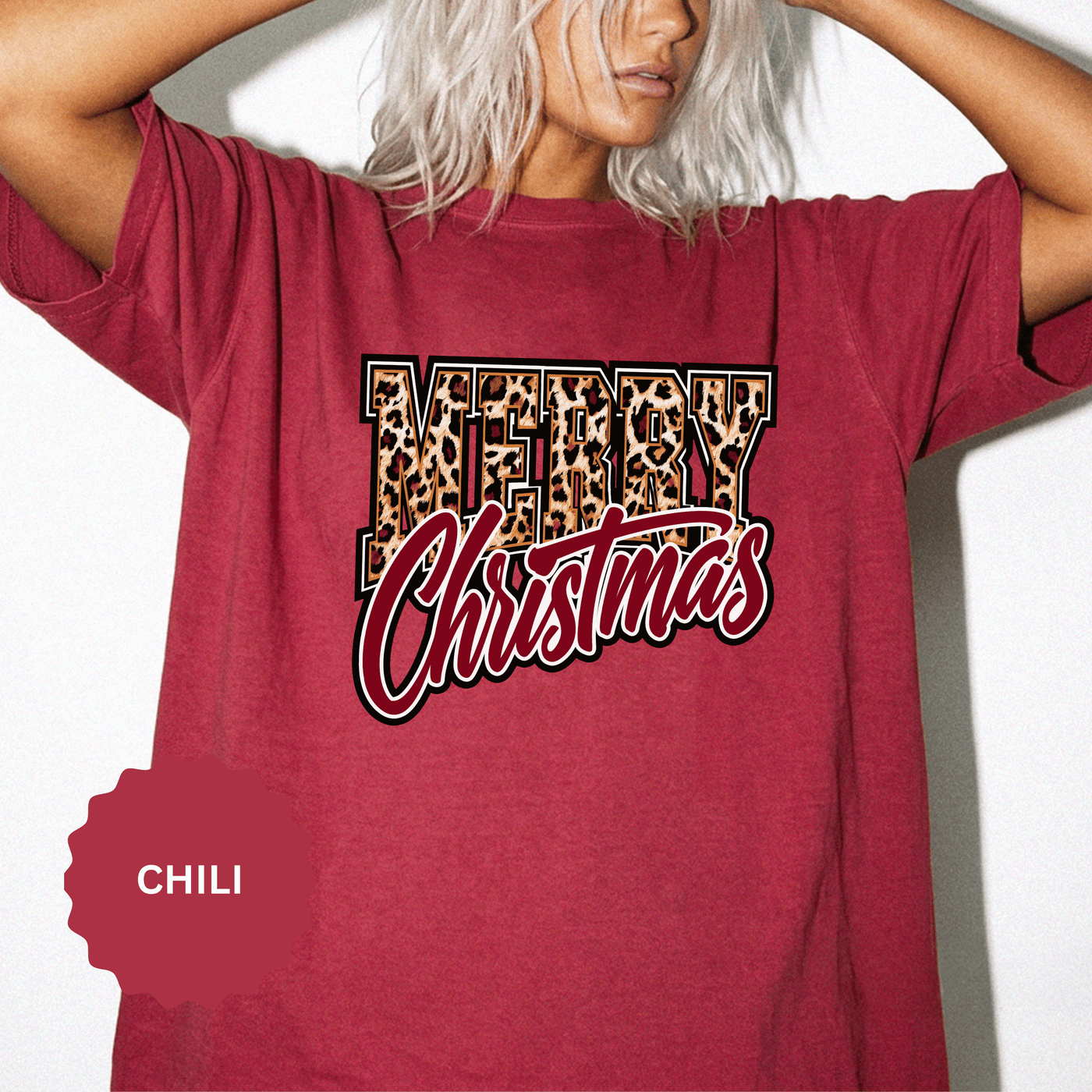 Merry Christmas Leopard Print Shirt, Trendy Holiday T-Shirt, Cheetah Lettering Xmas Tee, Festive Gift for Women, Mom, Teacher or Friend