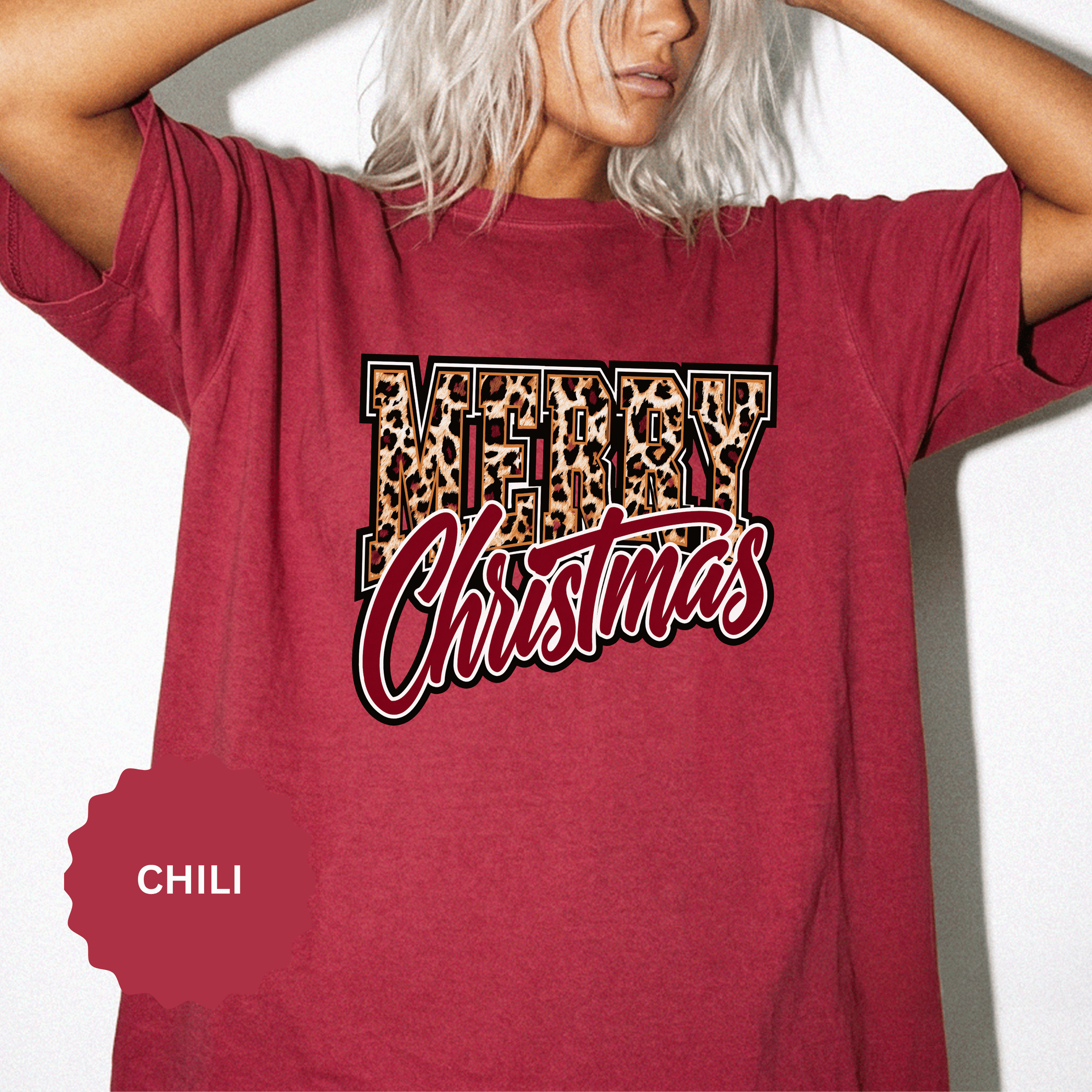 Merry Christmas Leopard Print Shirt, Trendy Holiday T-Shirt, Cheetah Lettering Xmas Tee, Festive Gift for Women, Mom, Teacher or Friend
