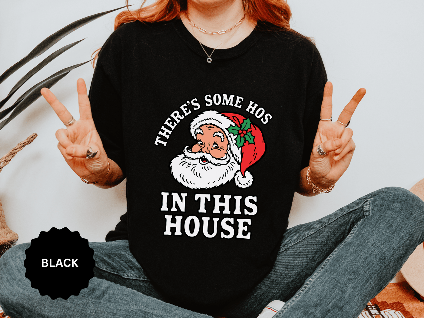 There's Some Ho's in This House Shirt, Funny Santa Christmas T-Shirt, Adult Holiday Party Tee, Naughty Xmas Gift for Friends or Family