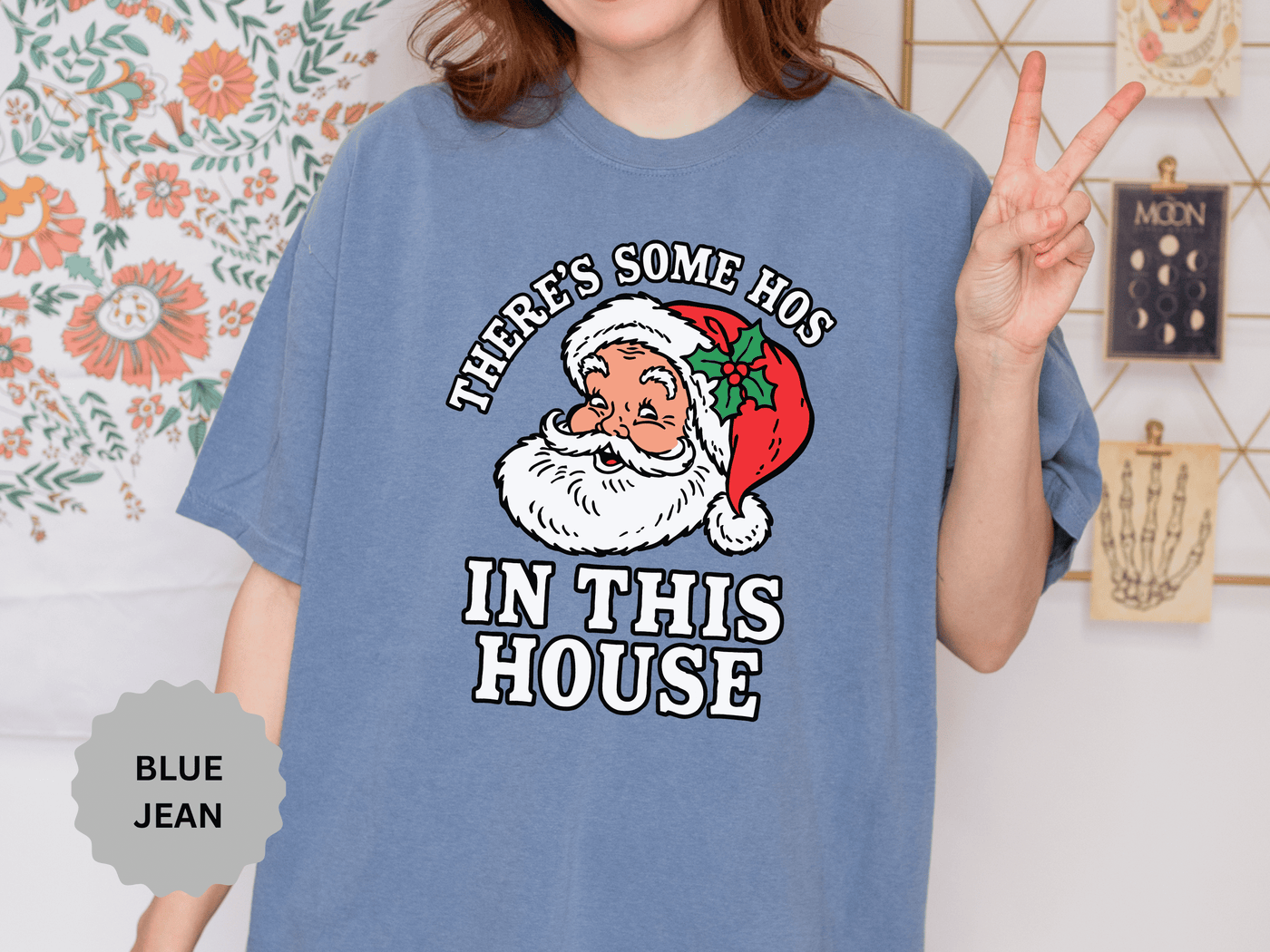 There's Some Ho's in This House Shirt, Funny Santa Christmas T-Shirt, Adult Holiday Party Tee, Naughty Xmas Gift for Friends or Family