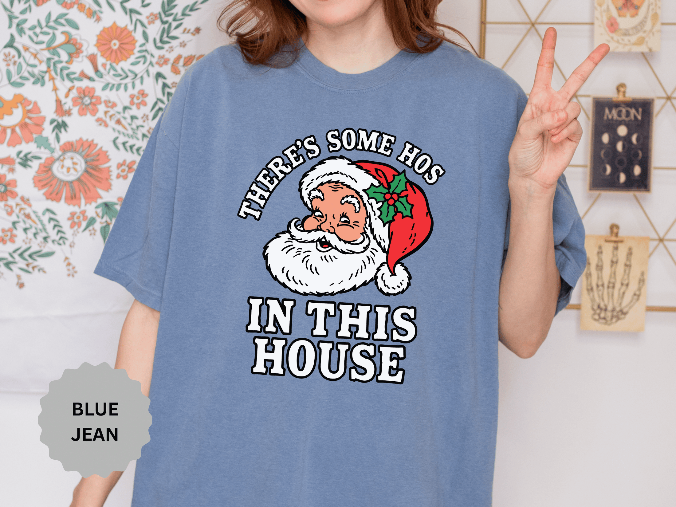 There's Some Ho's in This House Shirt, Funny Santa Christmas T-Shirt, Adult Holiday Party Tee, Naughty Xmas Gift for Friends or Family
