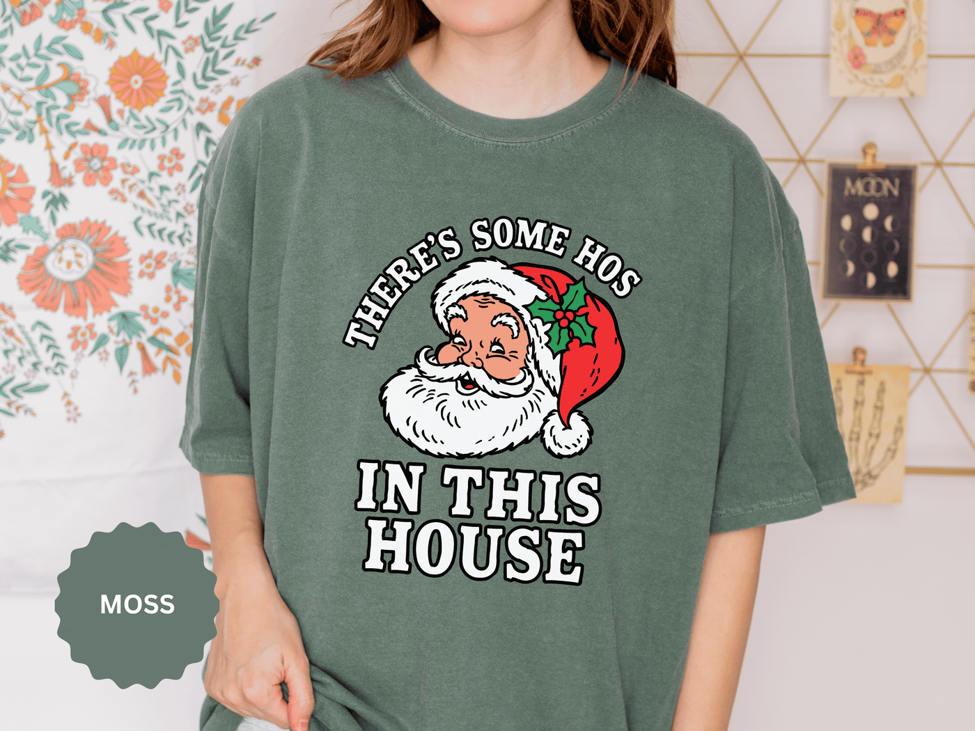 There's Some Ho's in This House Shirt, Funny Santa Christmas T-Shirt, Adult Holiday Party Tee, Naughty Xmas Gift for Friends or Family
