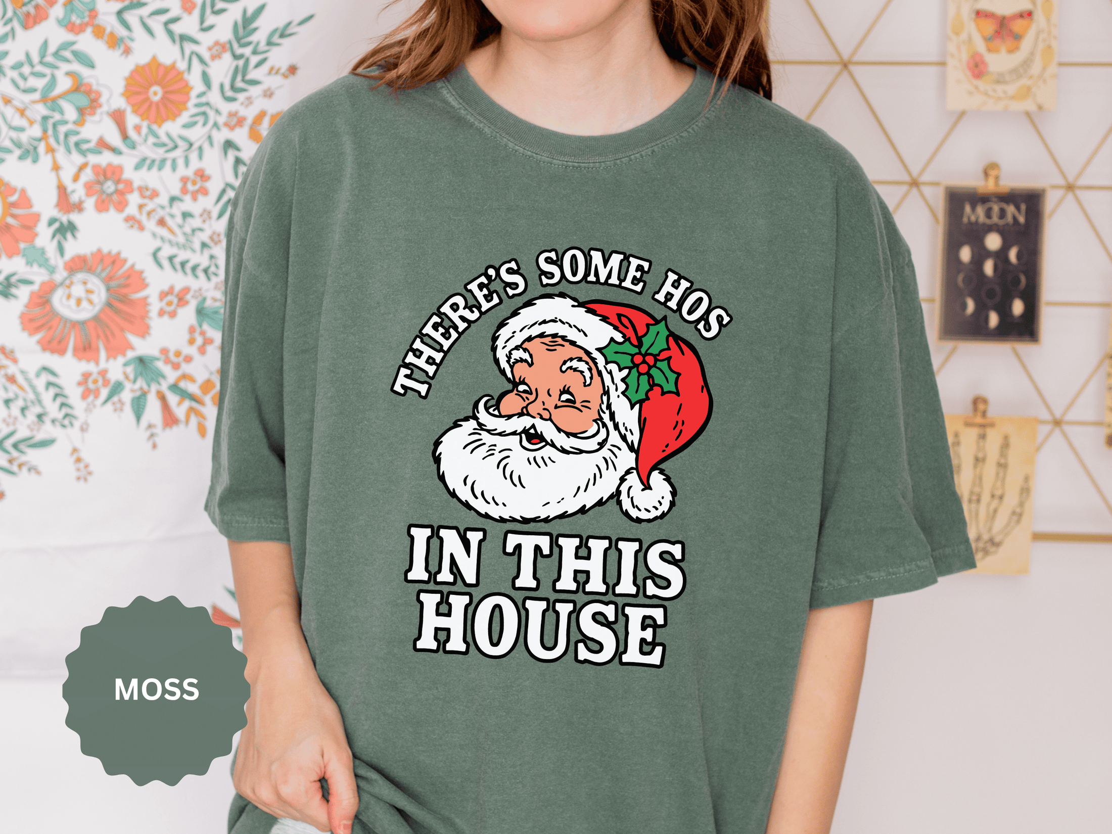 There's Some Ho's in This House Shirt, Funny Santa Christmas T-Shirt, Adult Holiday Party Tee, Naughty Xmas Gift for Friends or Family