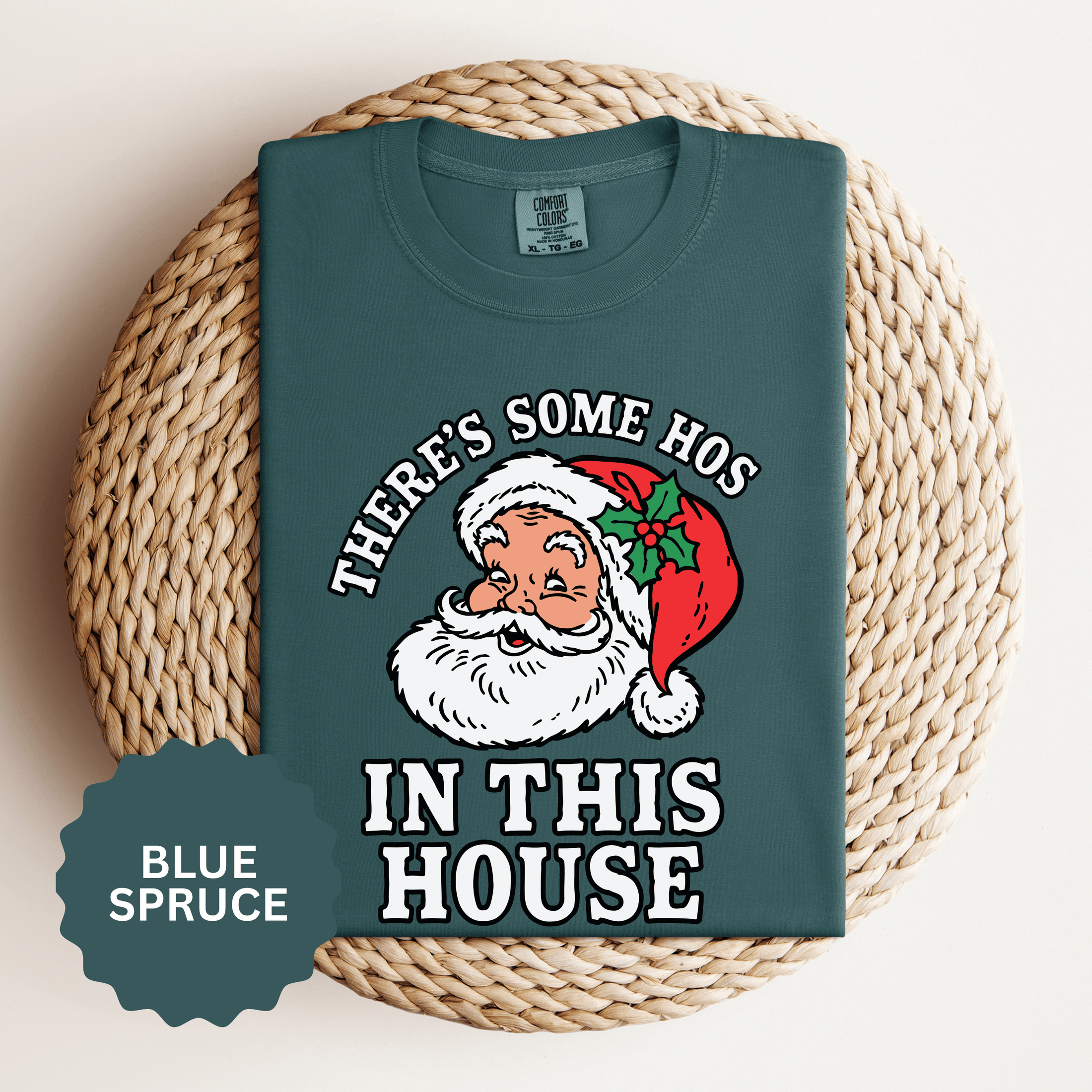 There's Some Ho's in This House Shirt, Funny Santa Christmas T-Shirt, Adult Holiday Party Tee, Naughty Xmas Gift for Friends or Family